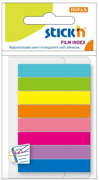 Stick'n index faner i PP, 8 farver, 8 x 20 stk